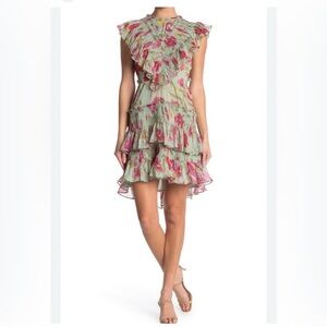 Walter Baker Dayna Green Pink Garden Floral Dress Sz 8